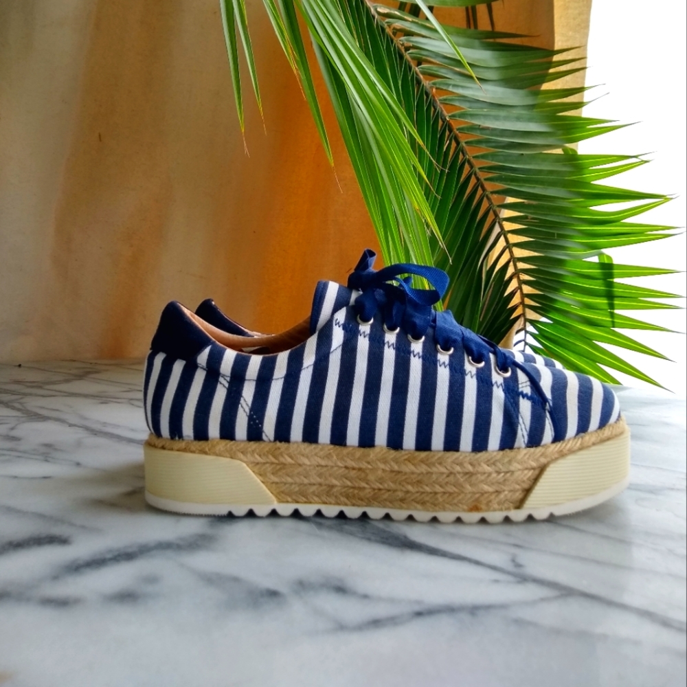 Striped Navy Espadrille Platform Sneakers - Women